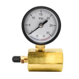 Interstate Pneumatics G2012-030GT 2 Inch 30 PSI - 1/4 Inch NPT Bottom Mount 3/4 Inch FNPT Test Pressure Gauge with Tire Valve Fitting