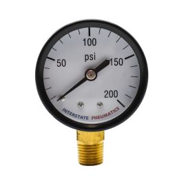 Interstate Pneumatics G2012-200 200 PSI 2 Inch Diameter 1/4 Inch NPT Bottom Mount Pressure Gauge