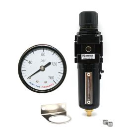 Interstate Pneumatics WB1380 Standard Filter/Regulator Combo – 1/2" NPT, Metal Bowl, 0 – 125 PSI