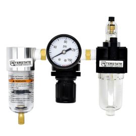 Interstate Pneumatics WC1031G Mini Filter/Regulator/Lubricator Combo – 1/4" NPT, Poly Bowl, 0 -125 PSI