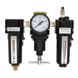Interstate Pneumatics WC1041GP Standard Filter/Regulator/Lubricator Combo – 1/4" NPT, T-Handle, Metal Body, 0 – 125 PSI