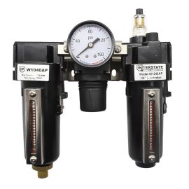 Interstate Pneumatics WCR1041G Standard Filter/Regulator/Lubricator Combo – 1/4" NPT, Metal Body, 0 – 125 PSI