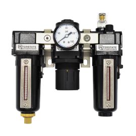 Interstate Pneumatics WCR1061G Standard Filter/Regulator/Lubricator Combo – 3/8" NPT, Metal Body, 0 – 125 PSI