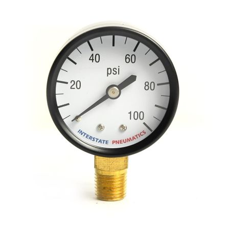 Interstate Pneumatics G2012-100 Regular Air Pressure Gauge 100 PSI 2 Inch Diameter 1/4 Inch NPT Bottom Mount