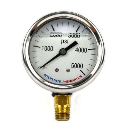 Interstate Pneumatics G7022-5000 Oil Filled Pressure Gauge 5000 PSI 2-1/2 Inch Dial 1/4 Inch NPT Bottom Mount
