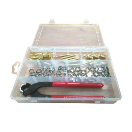 Interstate Pneumatics H11FK Air Hose Repair Kit with Double Ear Clamps, Crimper, 1/4 Inch Hose Barbs
