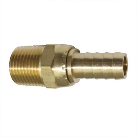 Interstate Pneumatics FMS188 Brass Hose Fitting, Connector, 1/2 Inch Swivel Barb x 1/2 Inch Male NPT End