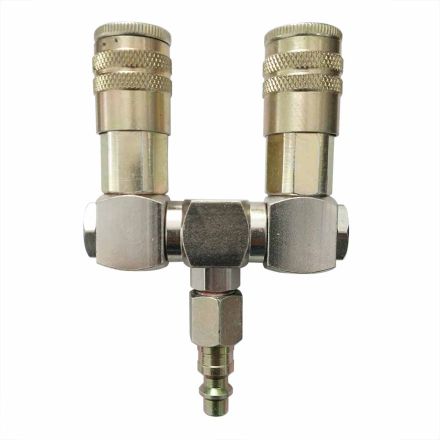 Interstate Pneumatics FS244-KH4 Double Swivel Manifold with Two 1/4 Inch Steel Industrial Couplers & One 1/4 Inch Steel Plug Kit