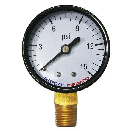 Interstate Pneumatics G2012-015 Pressure Gauge 15 PSI 2 Inch Diameter1/4 Inch NPT Bottom Mount