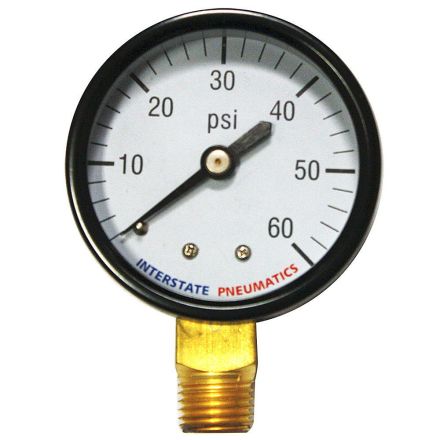 Interstate Pneumatics G2012-060 Pressure Gauge 60 PSI 2 Inch Diameter 1/4 Inch NPT Bottom Mount