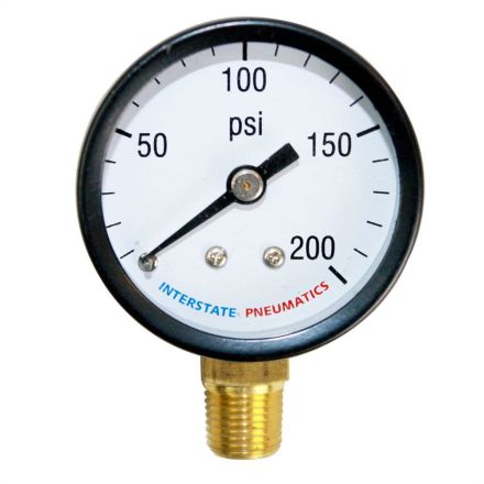 Interstate Pneumatics G2012-200 200 PSI 2 Inch Diameter 1/4 Inch NPT Bottom Mount Pressure Gauge