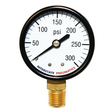Interstate Pneumatics G2012-300 Pressure Gauge 300 PSI 2 Inch Diameter 1/4 Inch NPT Bottom Mount