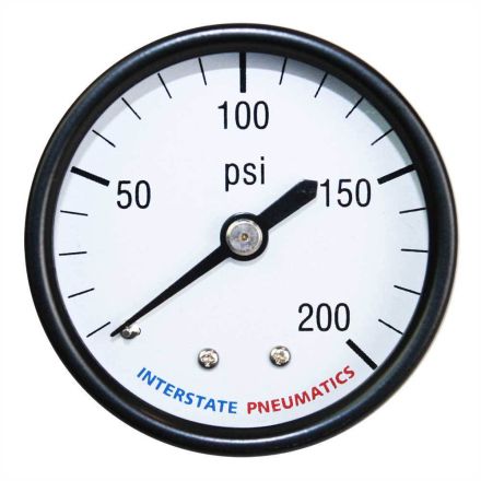 Interstate Pneumatics G2101-200 200 PSI 1 -1/2 Inch Diameter 1/8 Inch NPT Rear Mount Pressure Gauge