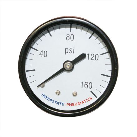 Interstate Pneumatics G2111-160 Pressure Gauge 160 PSI 2 Inch Diameter 1/8 Inch NPT Rear Mount