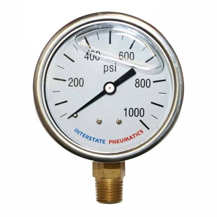 Interstate Pneumatics G7022-1000 Oil Filled Pressure Gauge 1000 PSI 2-1/2 Inch Dial 1/4 Inch NPT Bottom Mount