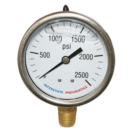 Interstate Pneumatics G7022-2500 Oil Filled Pressure Gauge 2500 PSI 2-1/2 Inch Dial 1/4 Inch NPT Bottom Mount
