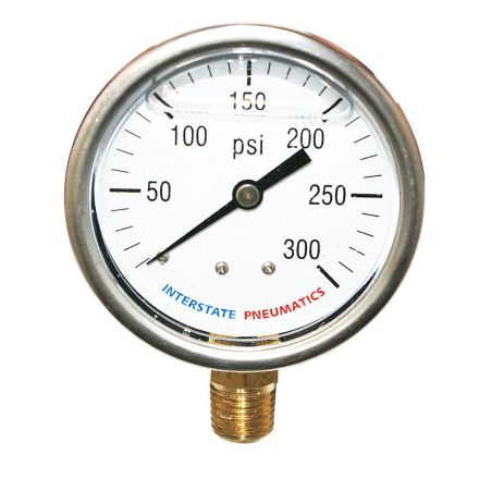 Interstate Pneumatics G7022-300 Oil Filled Pressure Gauge 300 PSI 2-1/2 Inch Dial 1/4 Inch NPT Bottom Mount