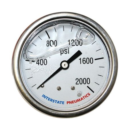 Interstate Pneumatics G7122-2000 Oil Filled Pressure Gauge 2000 PSI 2-1/2 Inch Dial 1/4 Inch NPT Rear Mount