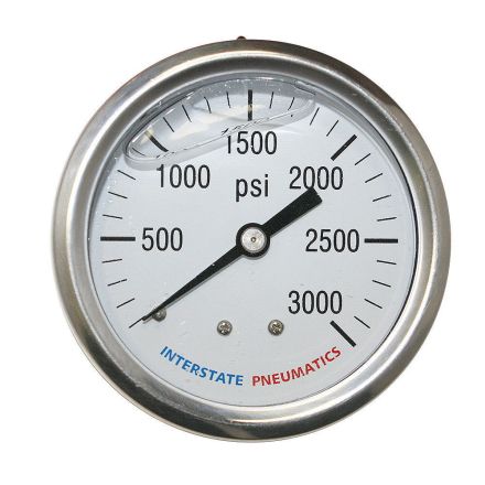 Interstate Pneumatics G7122-3000 Oil Filled Pressure Gauge 3000 PSI 2-1/2 Inch Dial 1/4 Inch NPT Rear Mount
