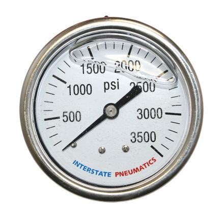 Interstate Pneumatics G7122-3500 Oil Filled Pressure Gauge 3500 PSI 2-1/2 Inch Dial 1/4 Inch NPT Rear Mount