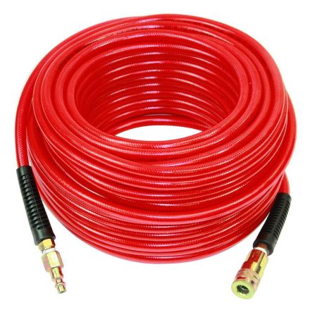 Interstate Pneumatics HA04-100H44 Red PVC Hose 1/4 Inch 100 feet 300 PSI 4:1 Safety Factor w/ 1/4 Inch Steel Industrial Coupler/Plug
