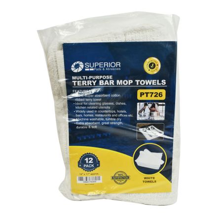 Interstate Pneumatics PT726 14 Inch x 17 Inch White Terry Mop Towel -100% Cotton - 12/Pack