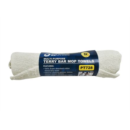Interstate Pneumatics PT728 14 Inch x 17 Inch White Terry Mop Towel - 100% Cotton - 6/Pack