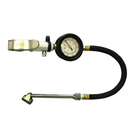 Interstate Pneumatics TF7137LW Heavy Duty Dial Inflator 5-160 PSI w/ 12 Inch Black Steel Braided Hose Whipend & 11 Inch Dual Foot Truck Chuck