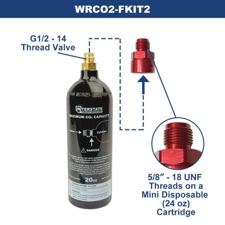 Interstate Pneumatics WRCO2-FKIT2 20 Oz. CO2 Pin Valve Cylinder Tank Paintball with CO2 Disposable Mini Cartridge Conversion Adapter